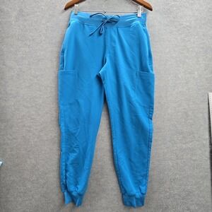Mandala Women Scrub Pants S‎ Blue Jogger Equa-Tek Drawstring 25" Inseam